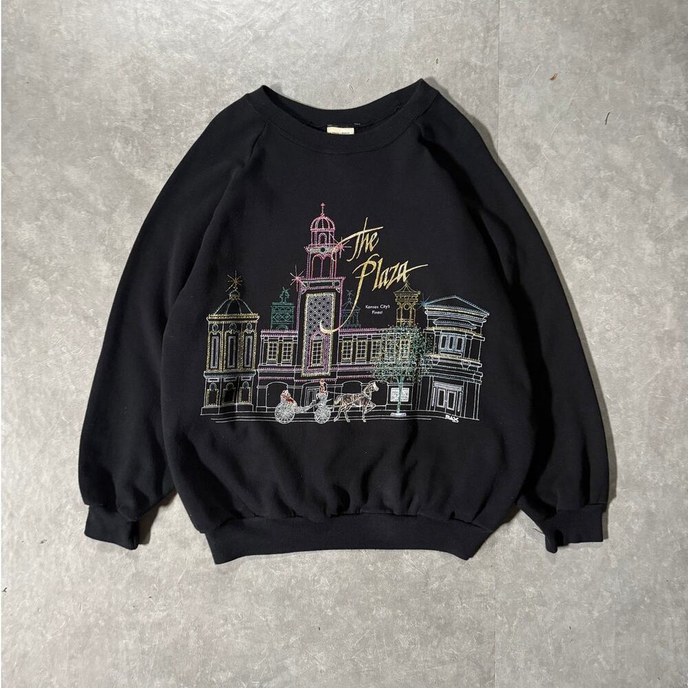 90's Vintage Kansas City Plaza Black Crewneck -XL